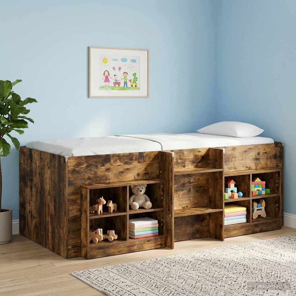 Kids'High Bed Frame Smoked Oak 90 x 190 cm Engineered Wood