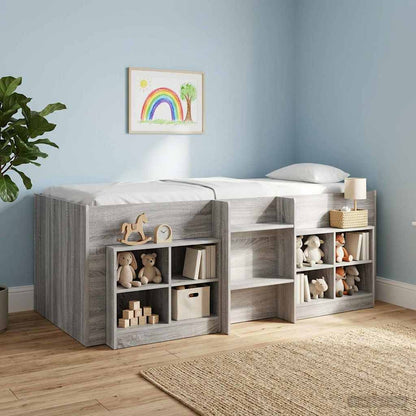 Kids'High Bed Frame Grey Sonoma 90 x 190 cm Engineered Wood
