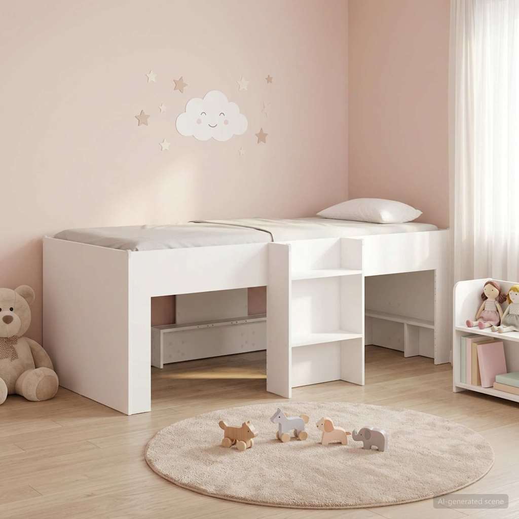 Kids'High Bed Frame White 193 x 96.1 x 68.5 cm Engineered Wood