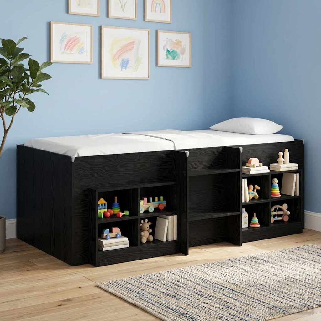 Kids'High Bed Frame Black Oak 193 x 96.1 x 68.5 cm