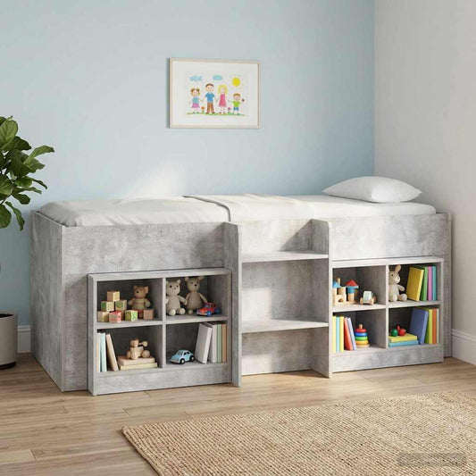 Kids'High Bed Frame Concrete Grey 75 x 190 cm Engineered Wood
