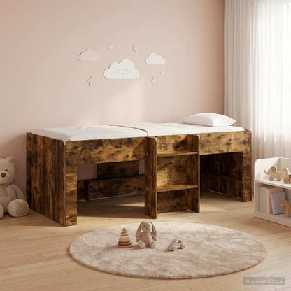 Kids'High Bed Frame Smoked Oak 75 x 190 cm Engineered Wood
