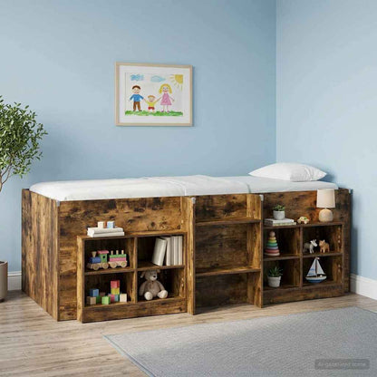 Kids'High Bed Frame Smoked Oak 75 x 190 cm Engineered Wood