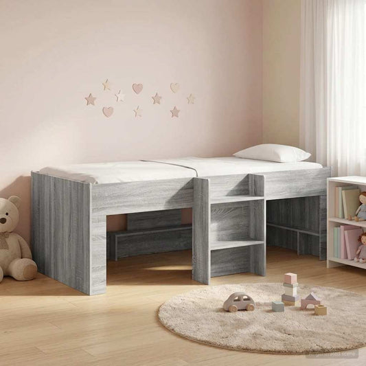 Kids'High Bed Frame Grey Sonoma 75 x 190 cm Engineered Wood