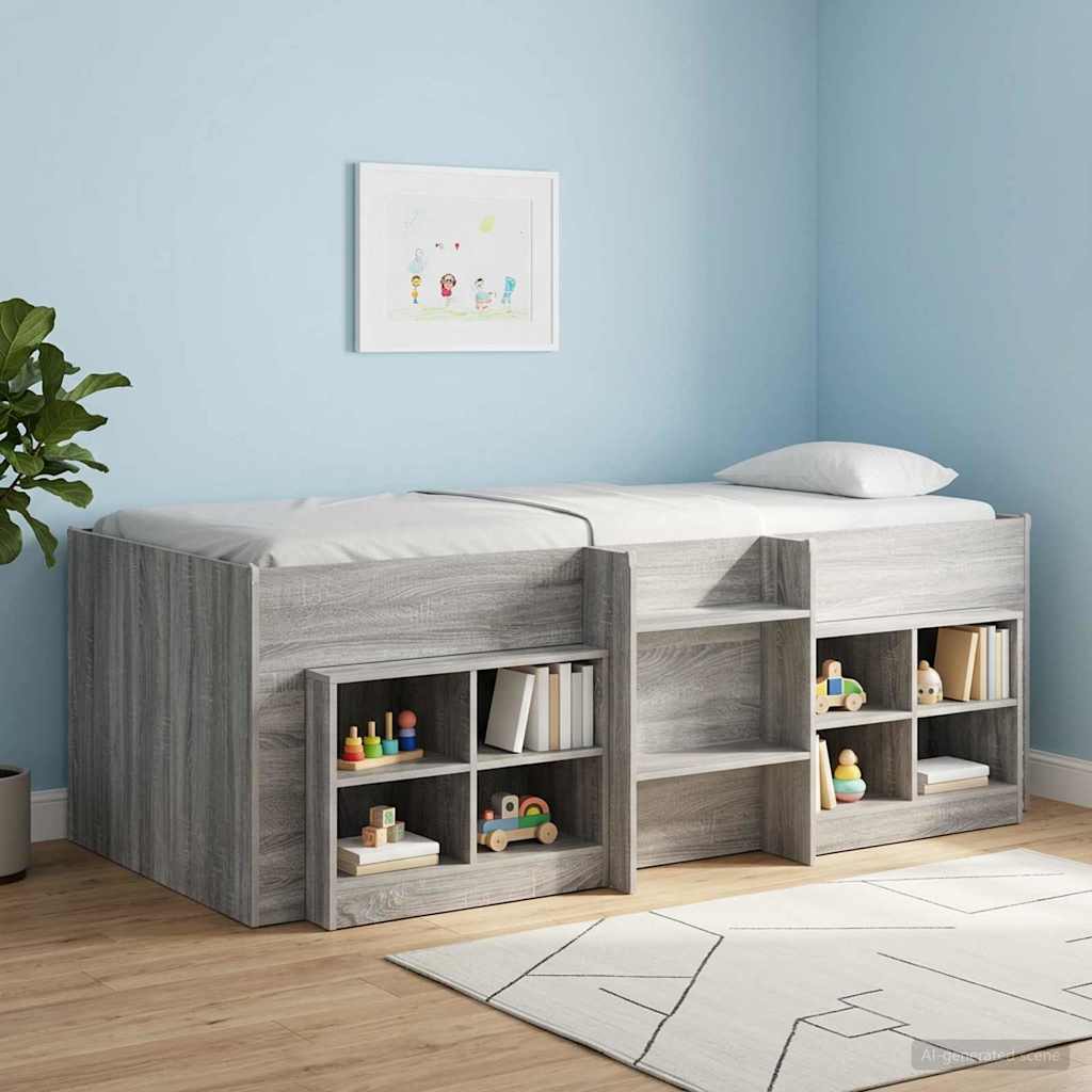 Kids'High Bed Frame Grey Sonoma 75 x 190 cm Engineered Wood