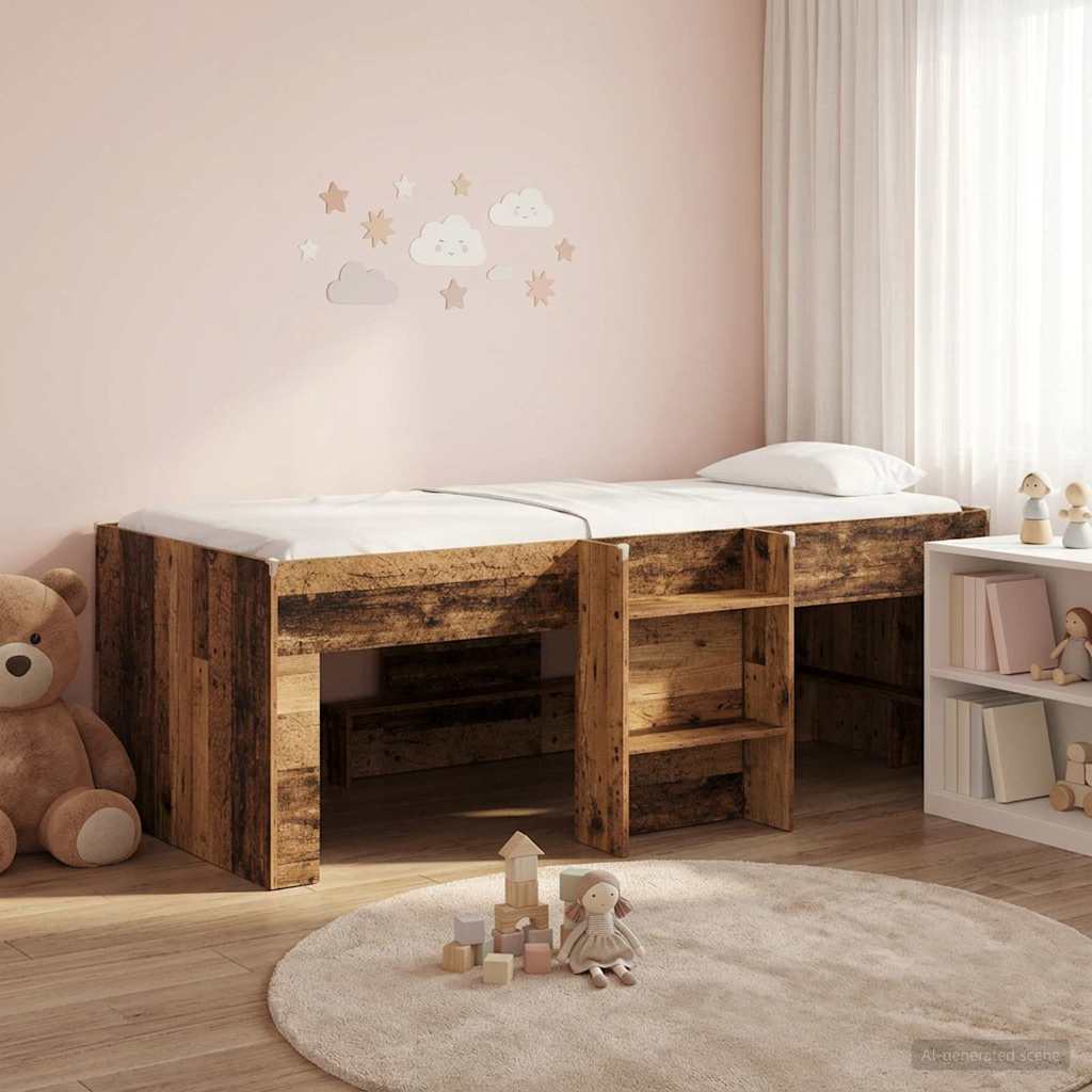 Kids'High Bed Frame Old Wood 75 x 190 cm Engineered Wood