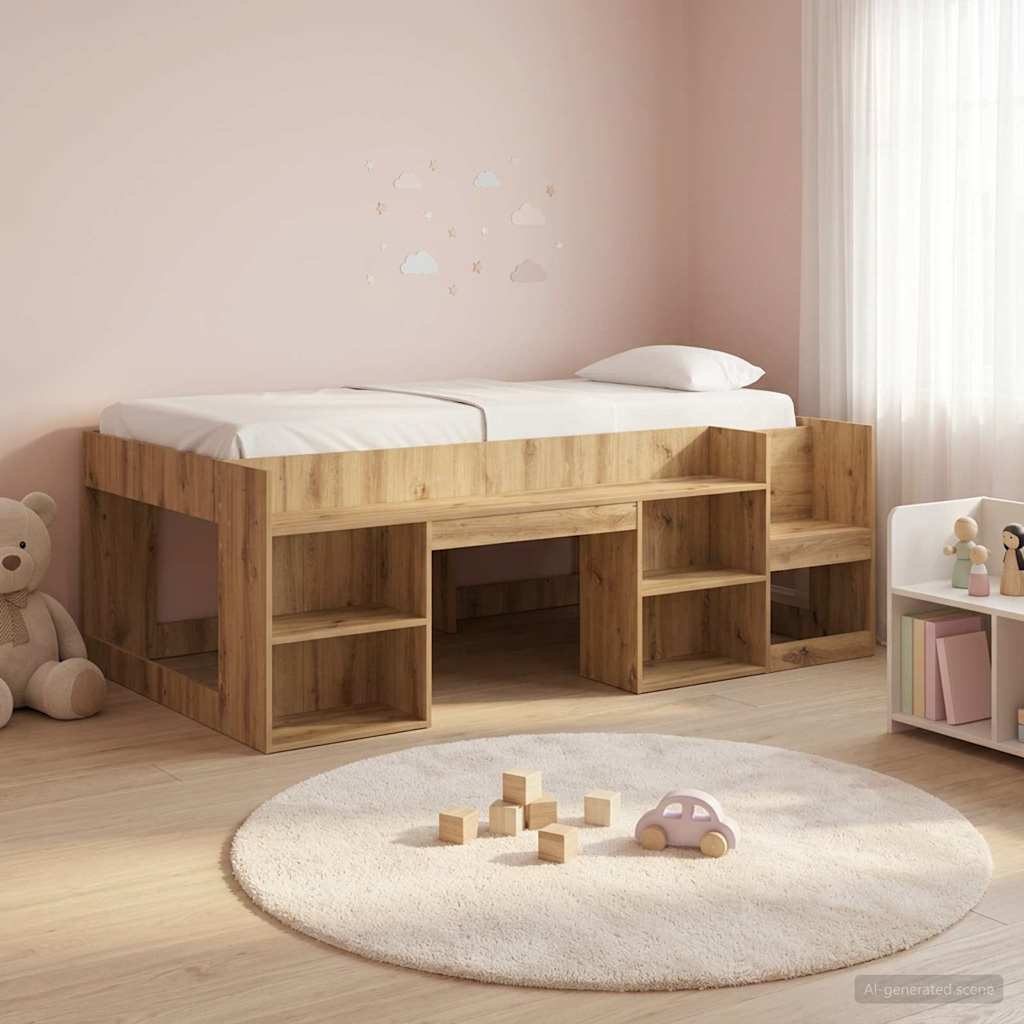 Kids'Bed Frame with Storage Artisan Oak 80 x 200 cm