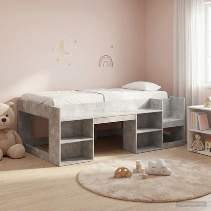 Kids'Bed Frame with Storage Concrete Grey 90 x 200 cm