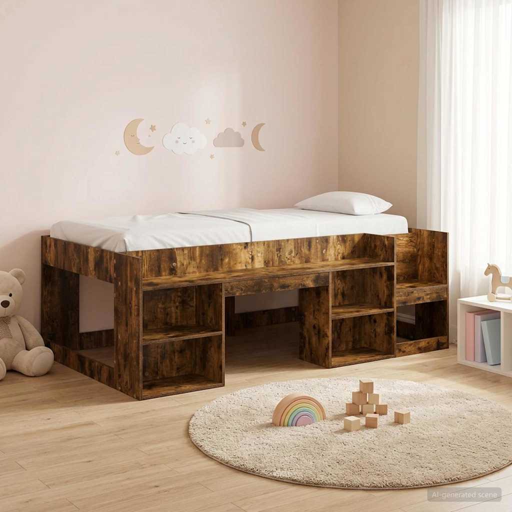 Kids'Bed Frame with Storage Smoked Oak 90 x 200 cm