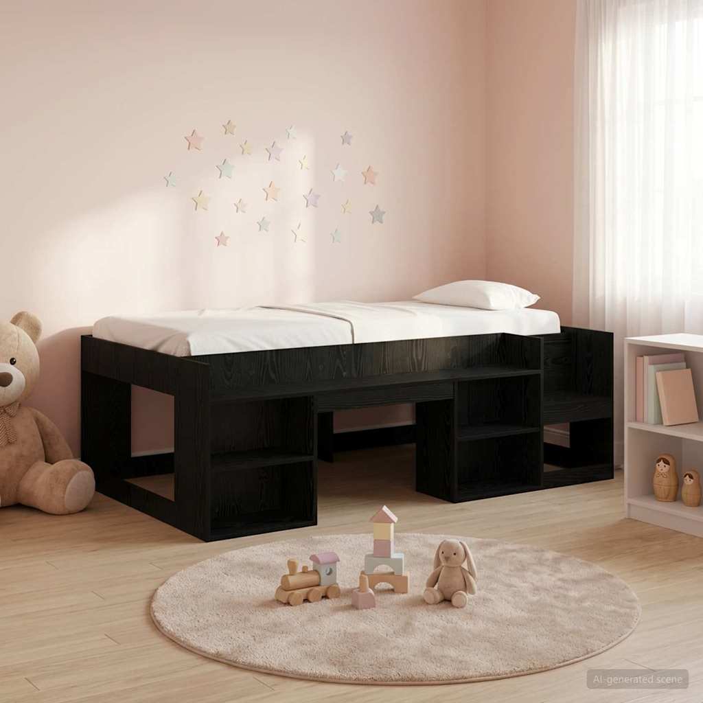 Kids'Bed Frame with Storage Black Oak 98.5 x 200 cm