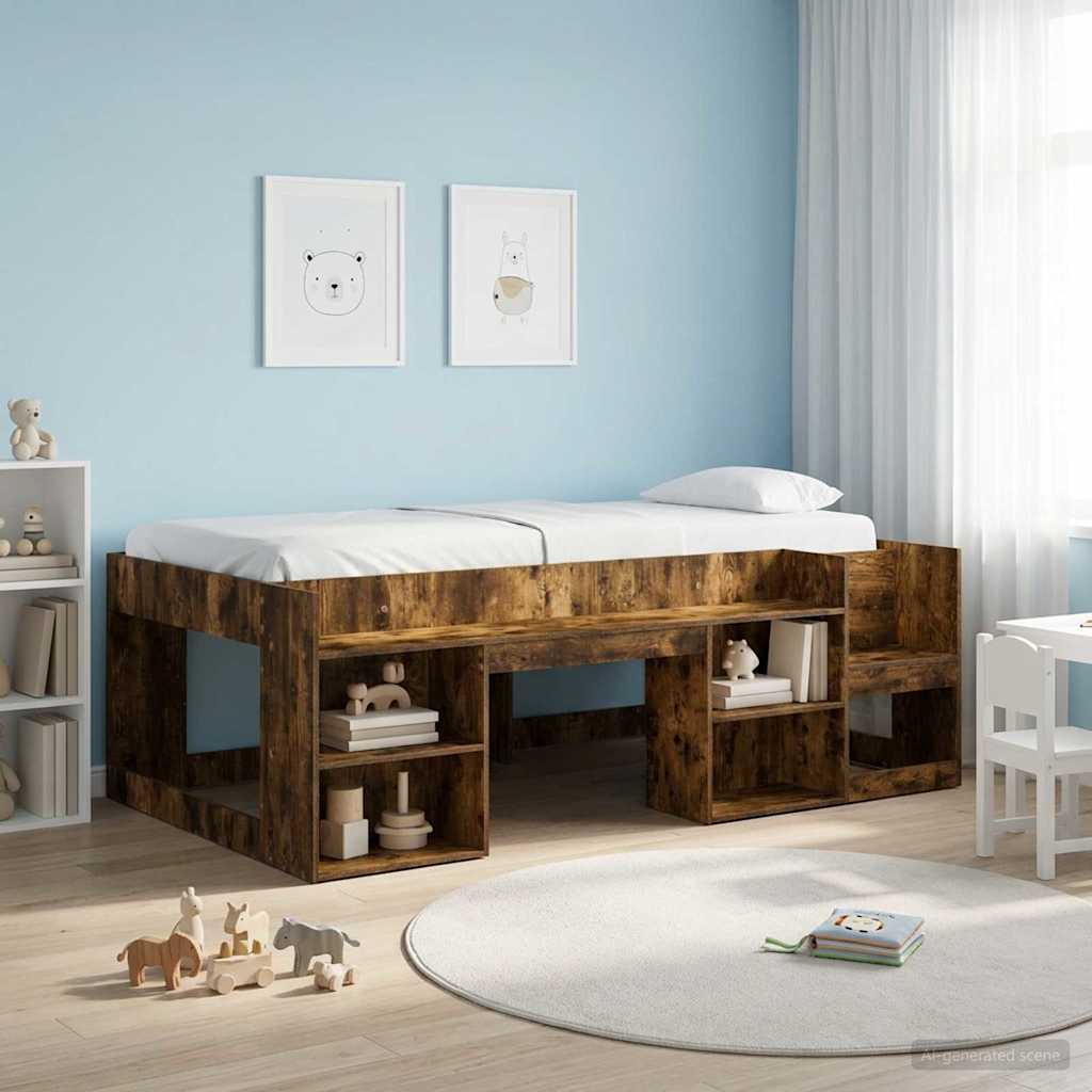 Kids'Bed Frame with Storage Smoked Oak 98.5 x 200 cm