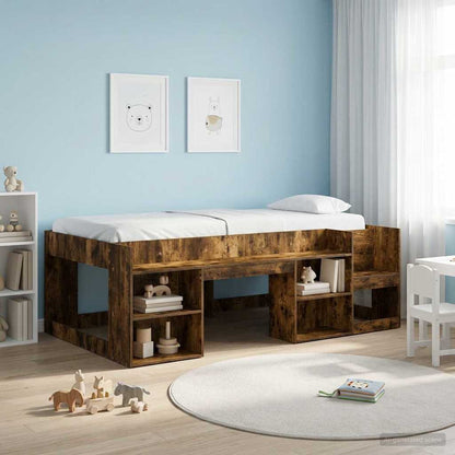 Kids'Bed Frame with Storage Smoked Oak 98.5 x 200 cm