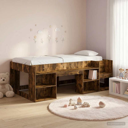 Kids'Bed Frame with Storage Smoked Oak 98.5 x 200 cm