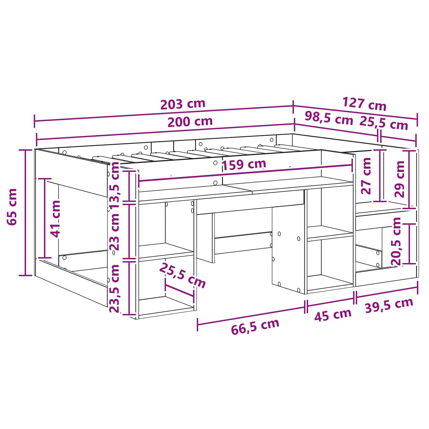 Kids'Bed Frame with Storage Smoked Oak 98.5 x 200 cm