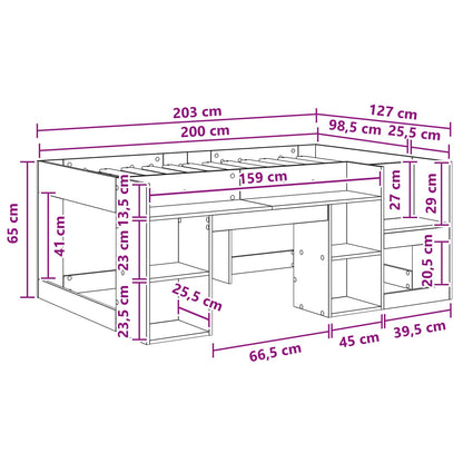 Kids'Bed Frame with Storage Smoked Oak 98.5 x 200 cm