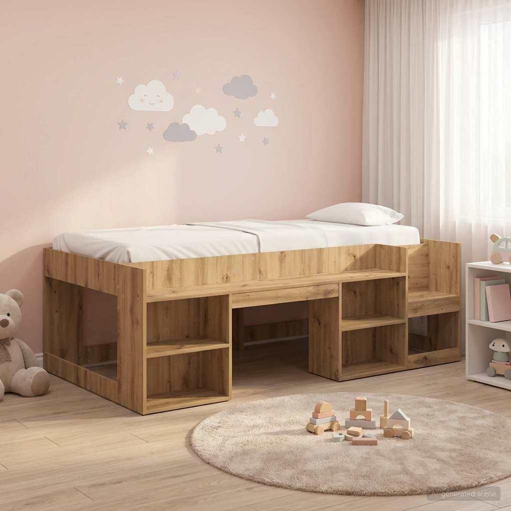 Kids'Bed Frame with Storage Artisan Oak 98.5 x 200 cm