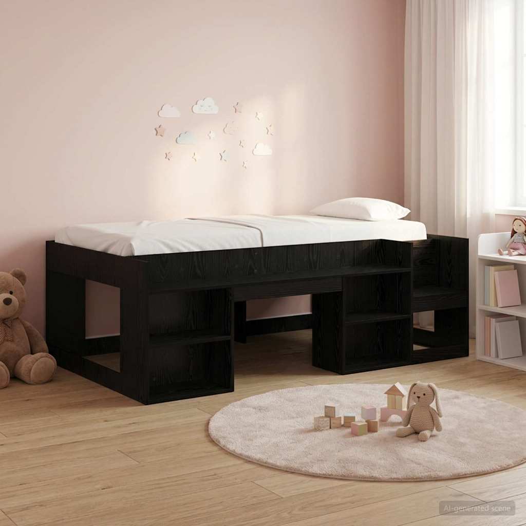Kids'Bed Frame with Storage Black Oak 90 x 190 cm