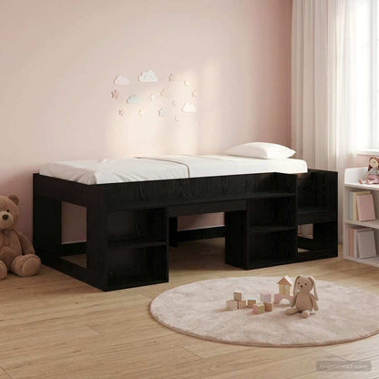 Kids'Bed Frame with Storage Black Oak 90 x 190 cm