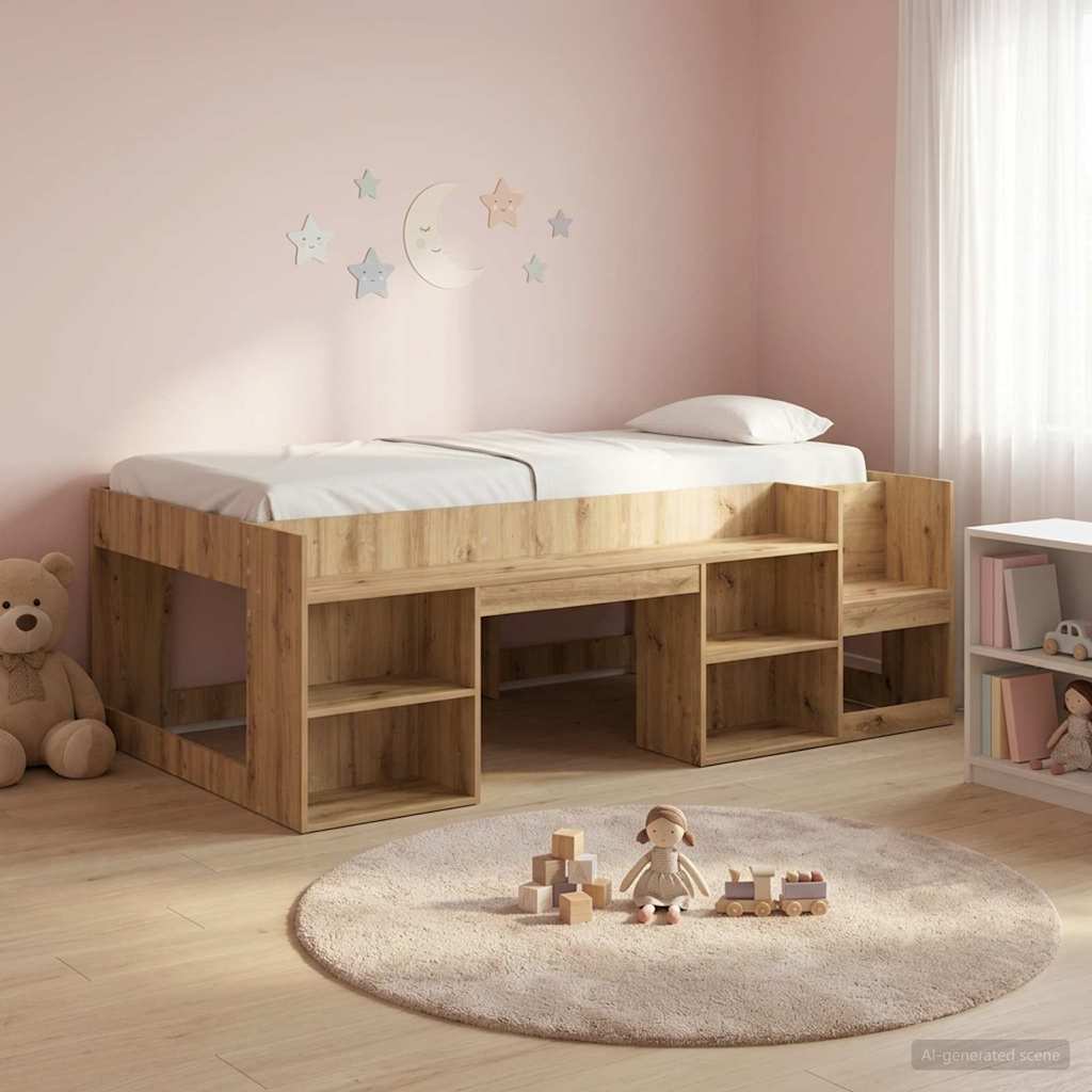 Kids'Bed Frame with Storage Artisan Oak 90 x 190 cm