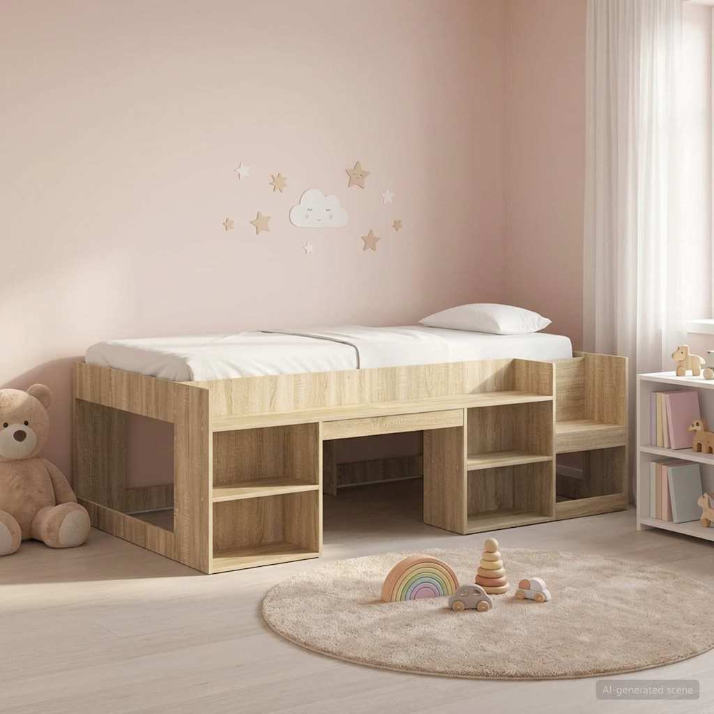 Kids'Bed Frame with Storage Sonoma Oak 75 x 190 cm