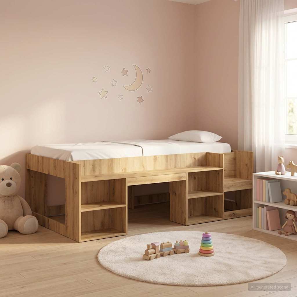 Kids'Bed Frame with Storage Artisan Oak 75 x 190 cm