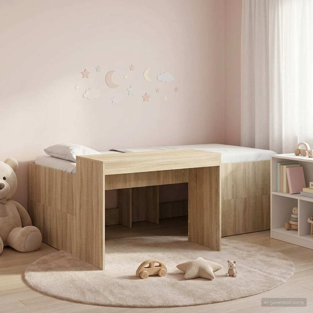 Kids'High Bed Frame with Desk Sonoma Oak 80 x 200 cm