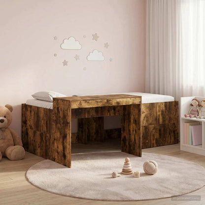 Kids'High Bed Frame with Desk Smoked Oak 80 x 200 cm