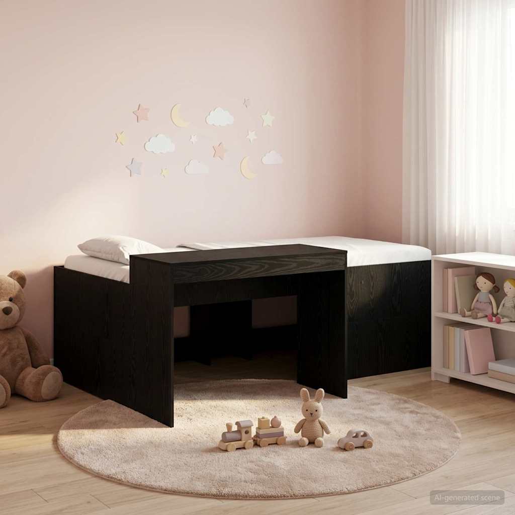 Kids'High Bed Frame with Desk Black 90 x 200 cm