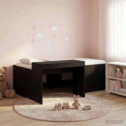 Kids'High Bed Frame with Desk Black 90 x 200 cm
