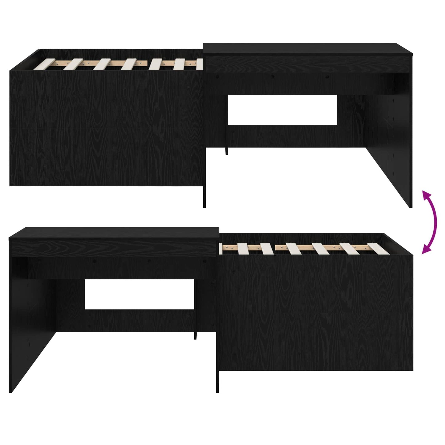 Kids'High Bed Frame with Desk Black 90 x 200 cm