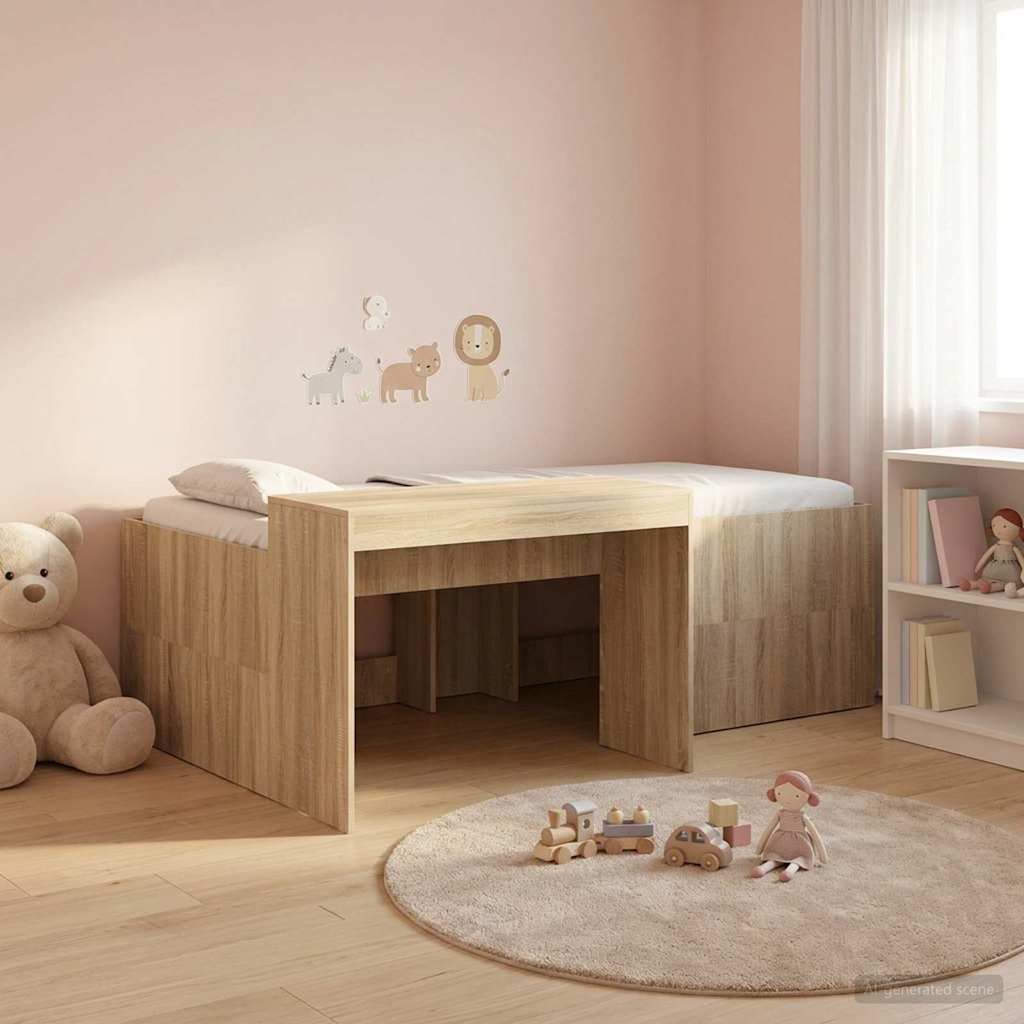 Kids'High Bed Frame with Desk Sonoma Oak 90 x 200 cm