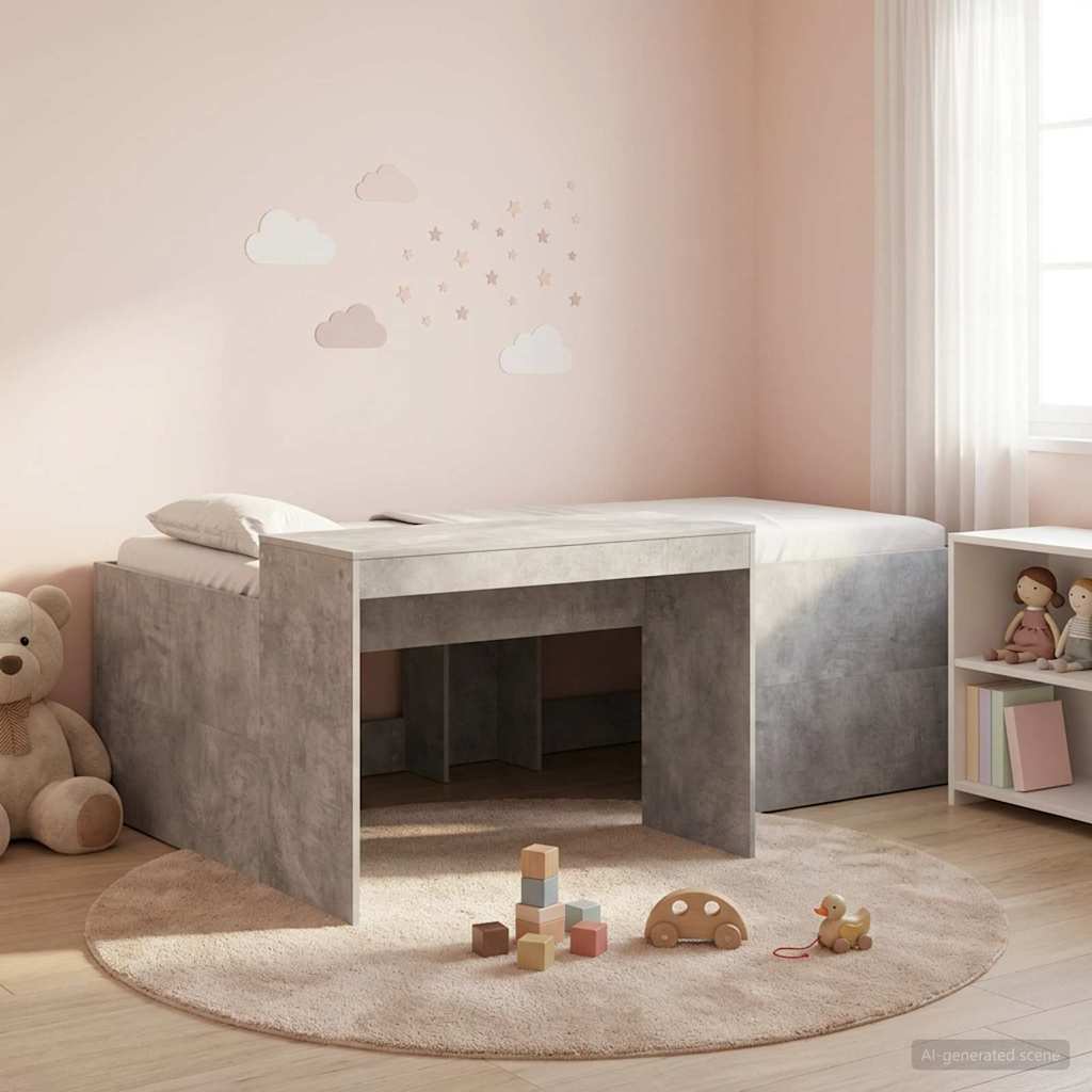 Kids'High Bed Frame with Desk Concrete Grey 90 x 200 cm