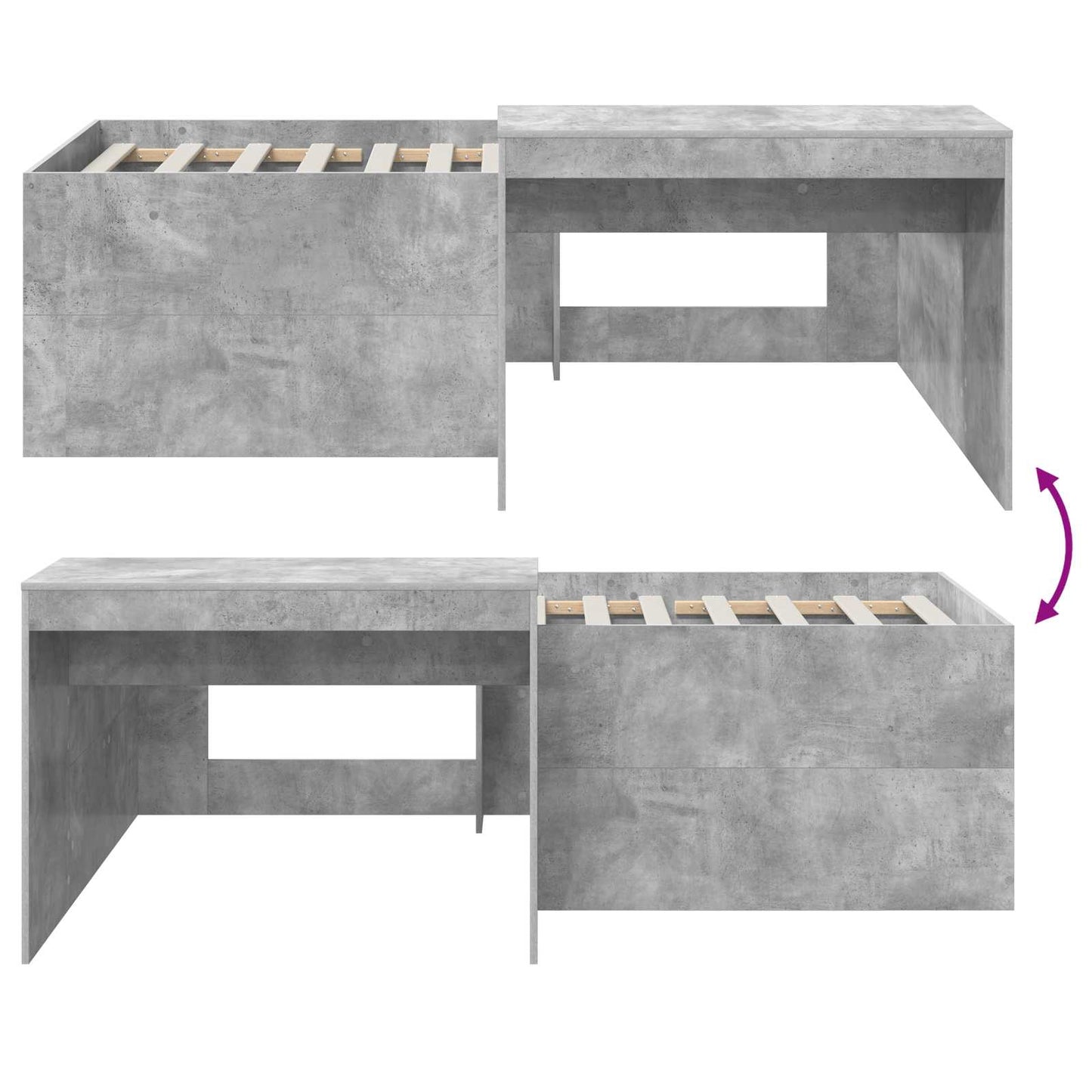 Kids'High Bed Frame with Desk Concrete Grey 90 x 200 cm