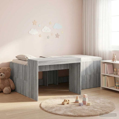 Kids'High Bed Frame with Desk Grey Sonoma 90 x 200 cm