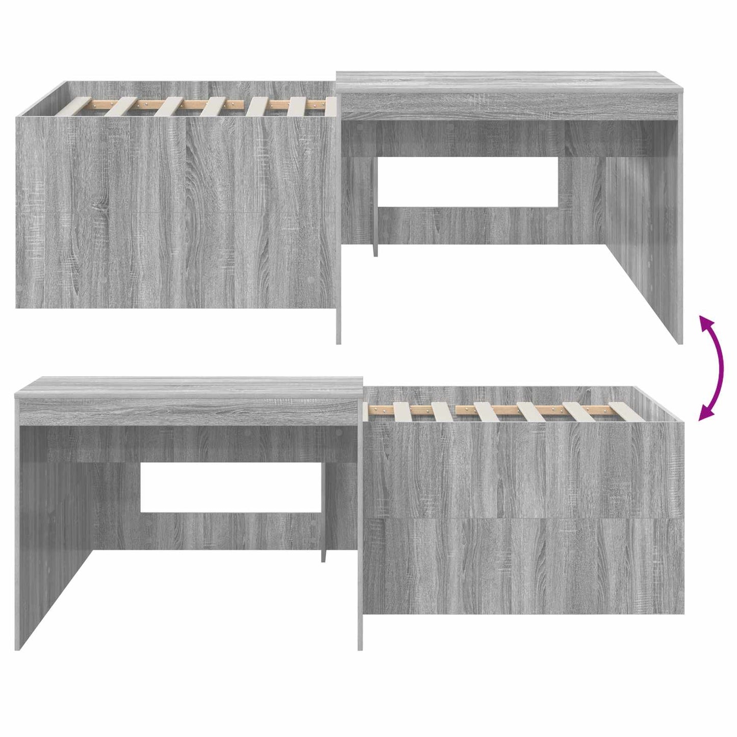 Kids'High Bed Frame with Desk Grey Sonoma 90 x 200 cm