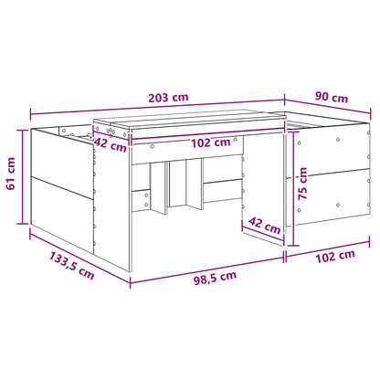 Kids'High Bed Frame with Desk Old wood 90 x 200 cm