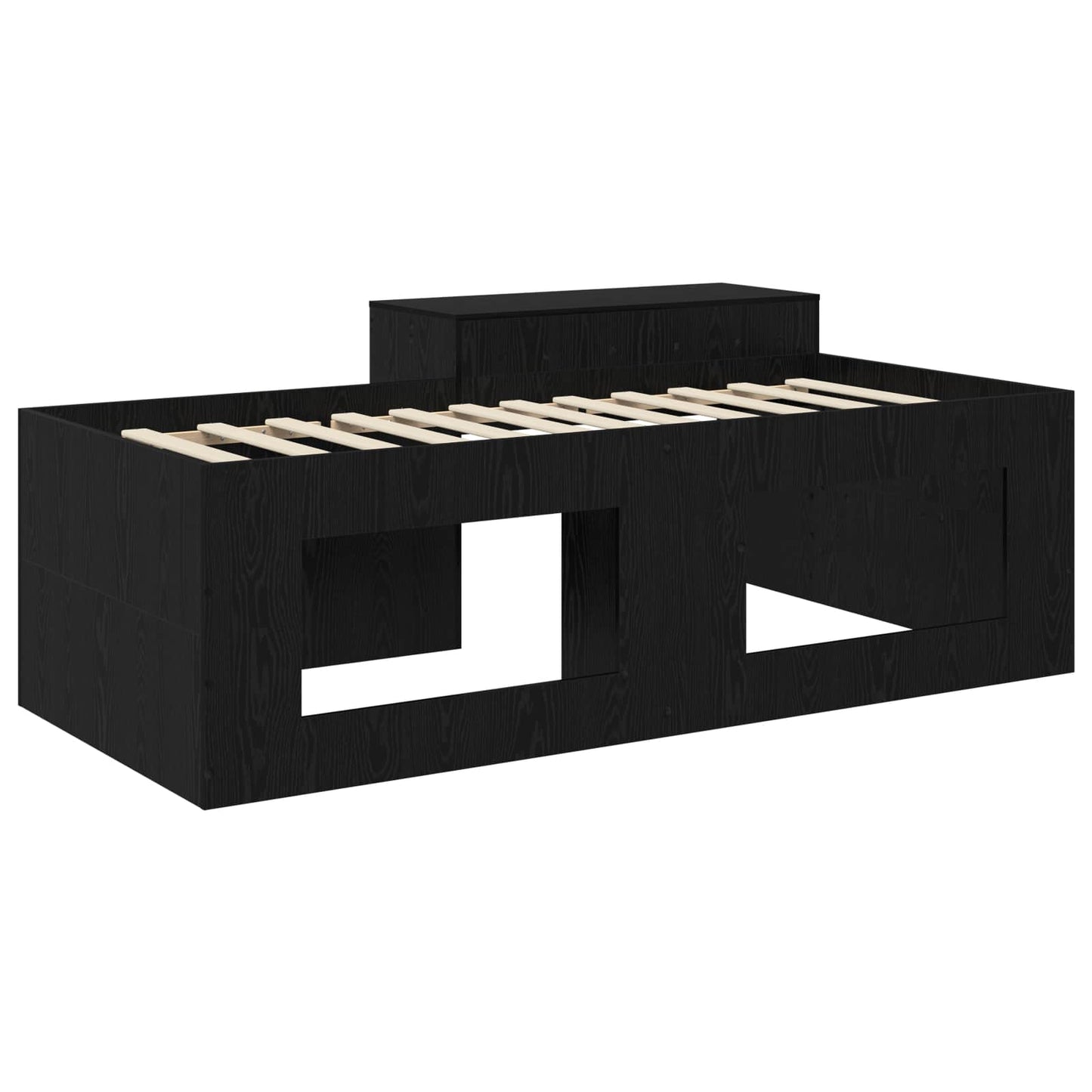 Kids'High Bed Frame with Desk Black 98.5 x 200 cm
