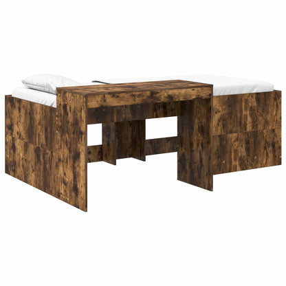 Kids'High Bed Frame with Desk Smoked Oak 98.5 x 200 cm