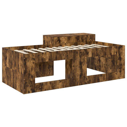 Kids'High Bed Frame with Desk Smoked Oak 98.5 x 200 cm