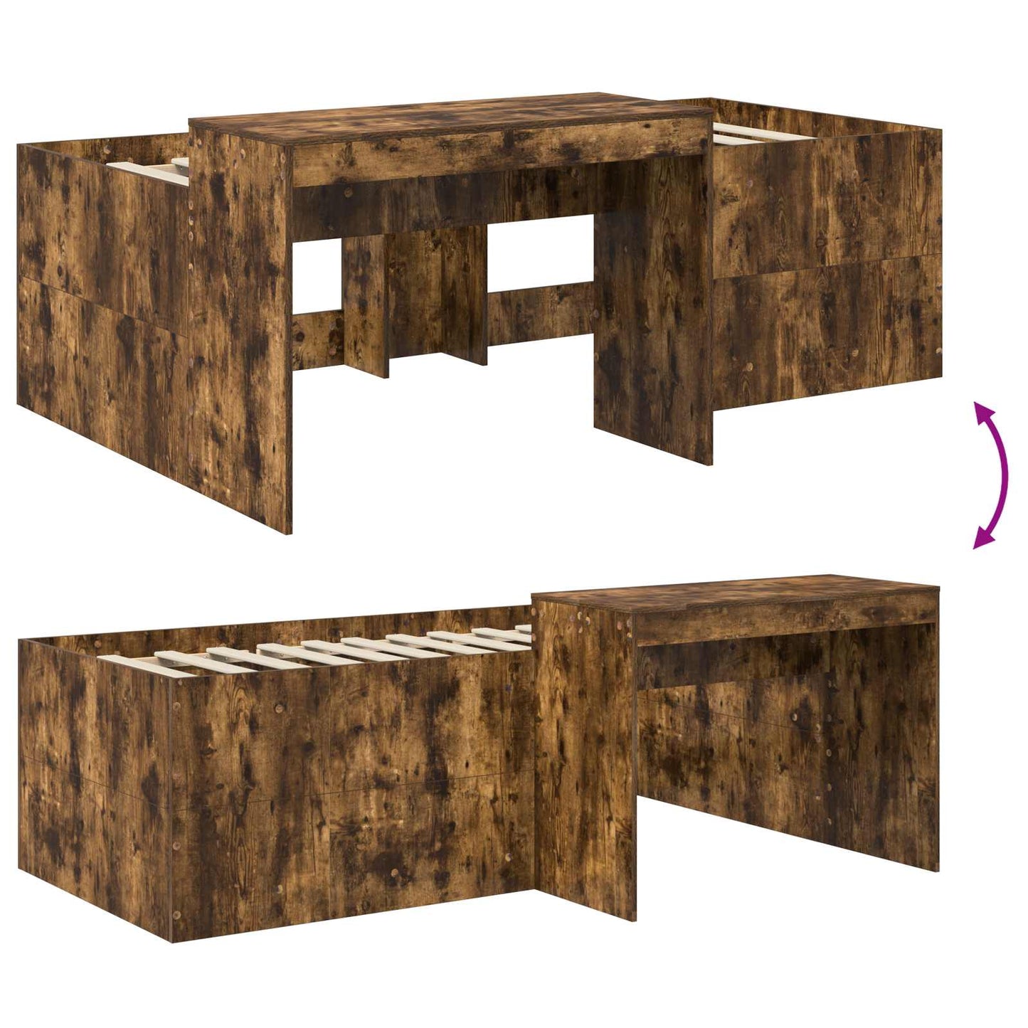 Kids'High Bed Frame with Desk Smoked Oak 98.5 x 200 cm
