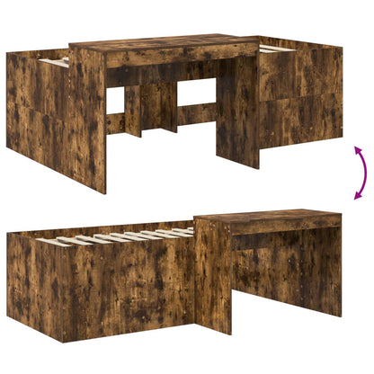 Kids'High Bed Frame with Desk Smoked Oak 98.5 x 200 cm