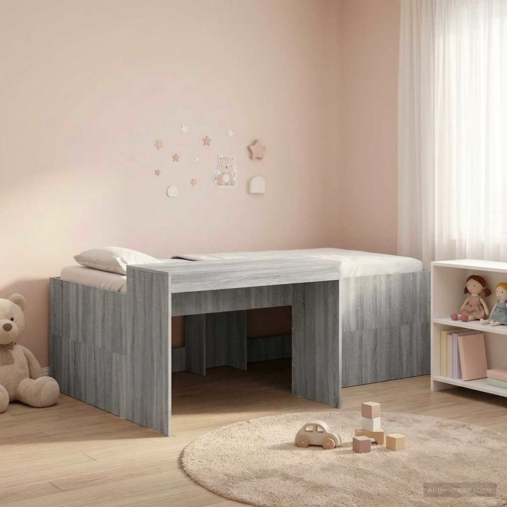 Kids'High Bed Frame with Desk Grey Sonoma 98.5 x 200 cm