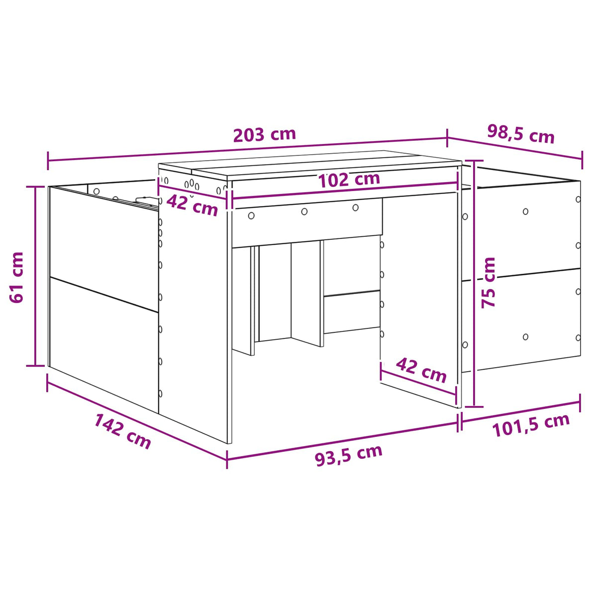 Kids'High Bed Frame with Desk Grey Sonoma 98.5 x 200 cm