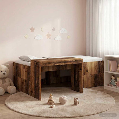 Kids'High Bed Frame with Desk Old wood 98.5 x 200 cm