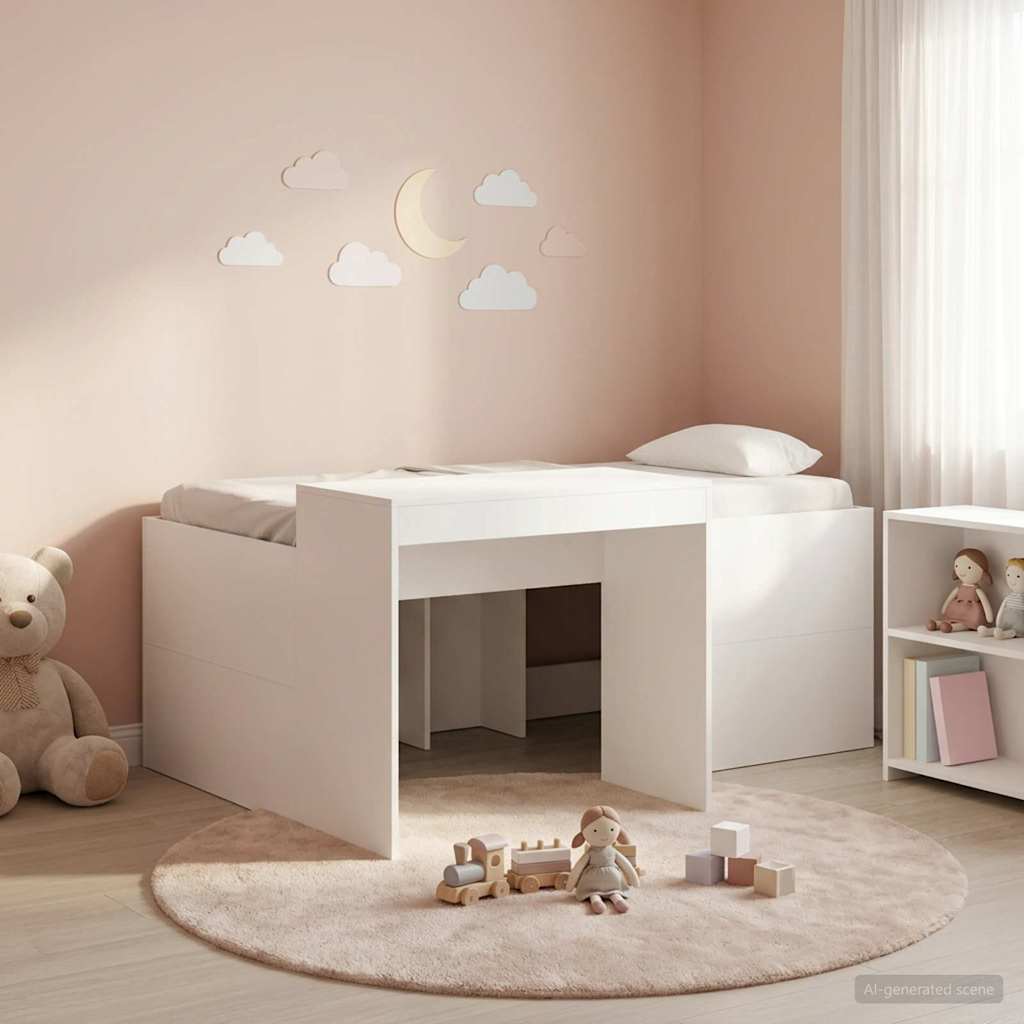 Kids'High Bed Frame with Desk White 80 x 160 cm