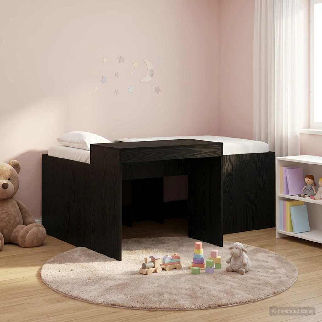 Kids'High Bed Frame with Desk Black 80 x 160 cm