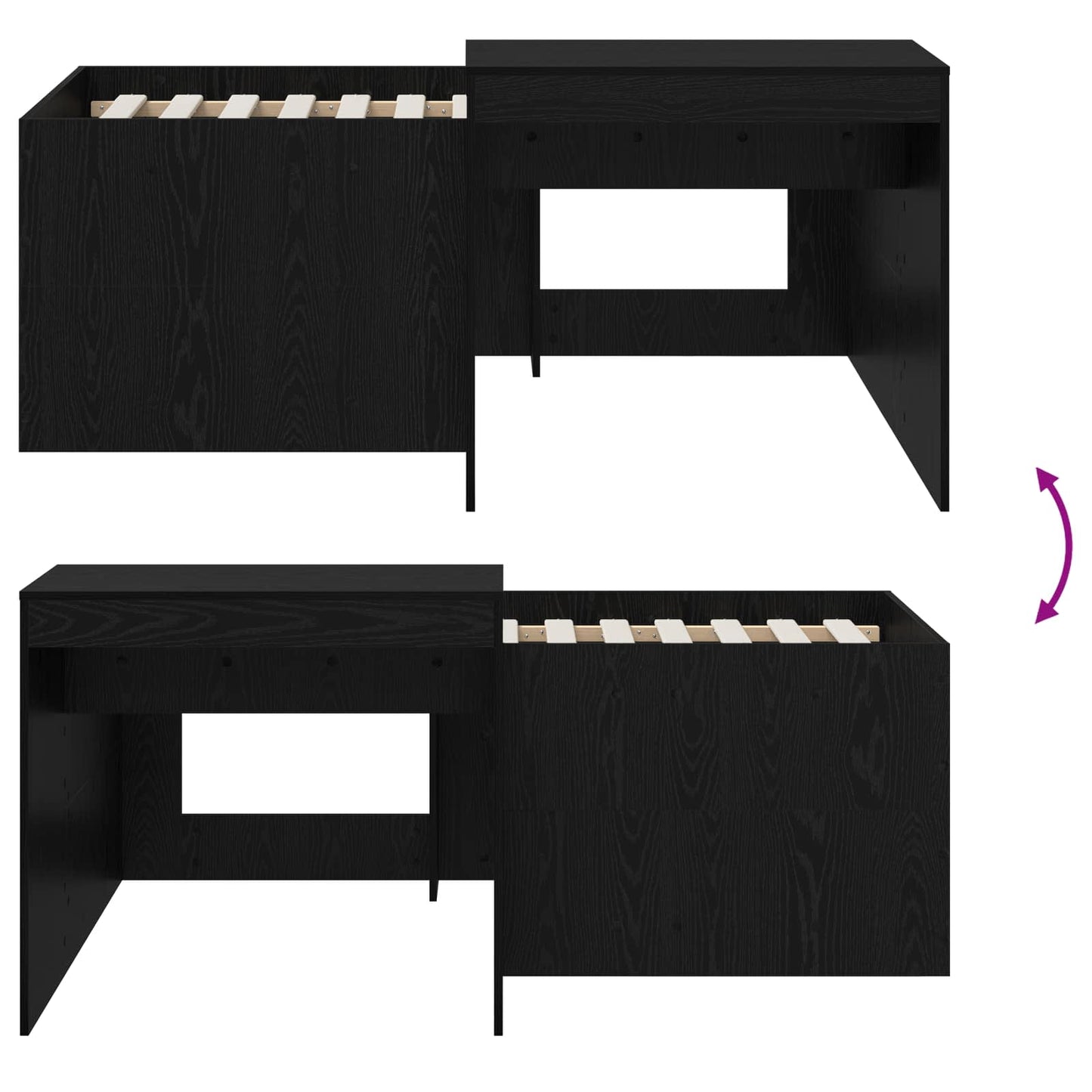 Kids'High Bed Frame with Desk Black 80 x 160 cm