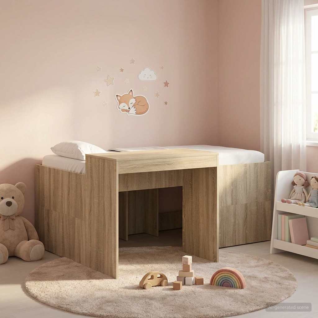Kids'High Bed Frame with Desk Sonoma Oak 80 x 160 cm
