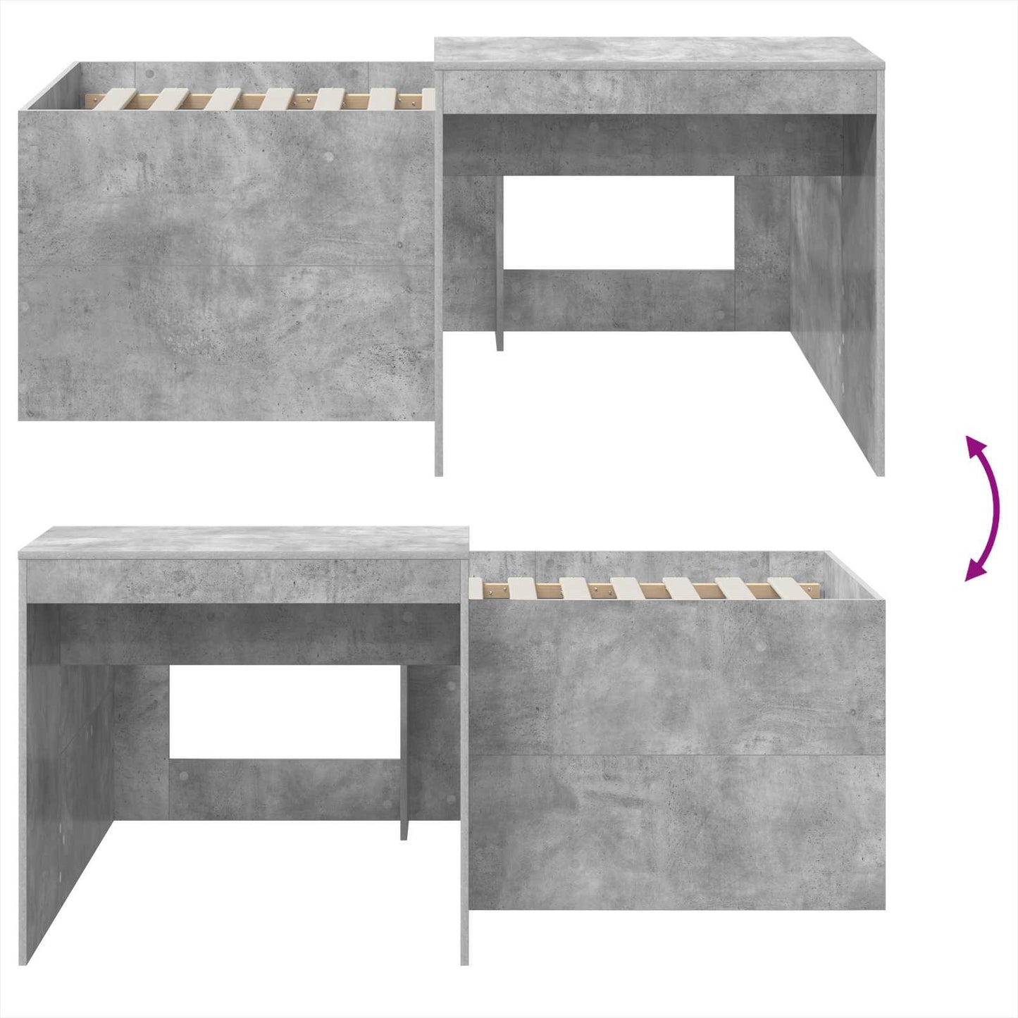 Kids'High Bed Frame with Desk Concrete Grey 80 x 160 cm