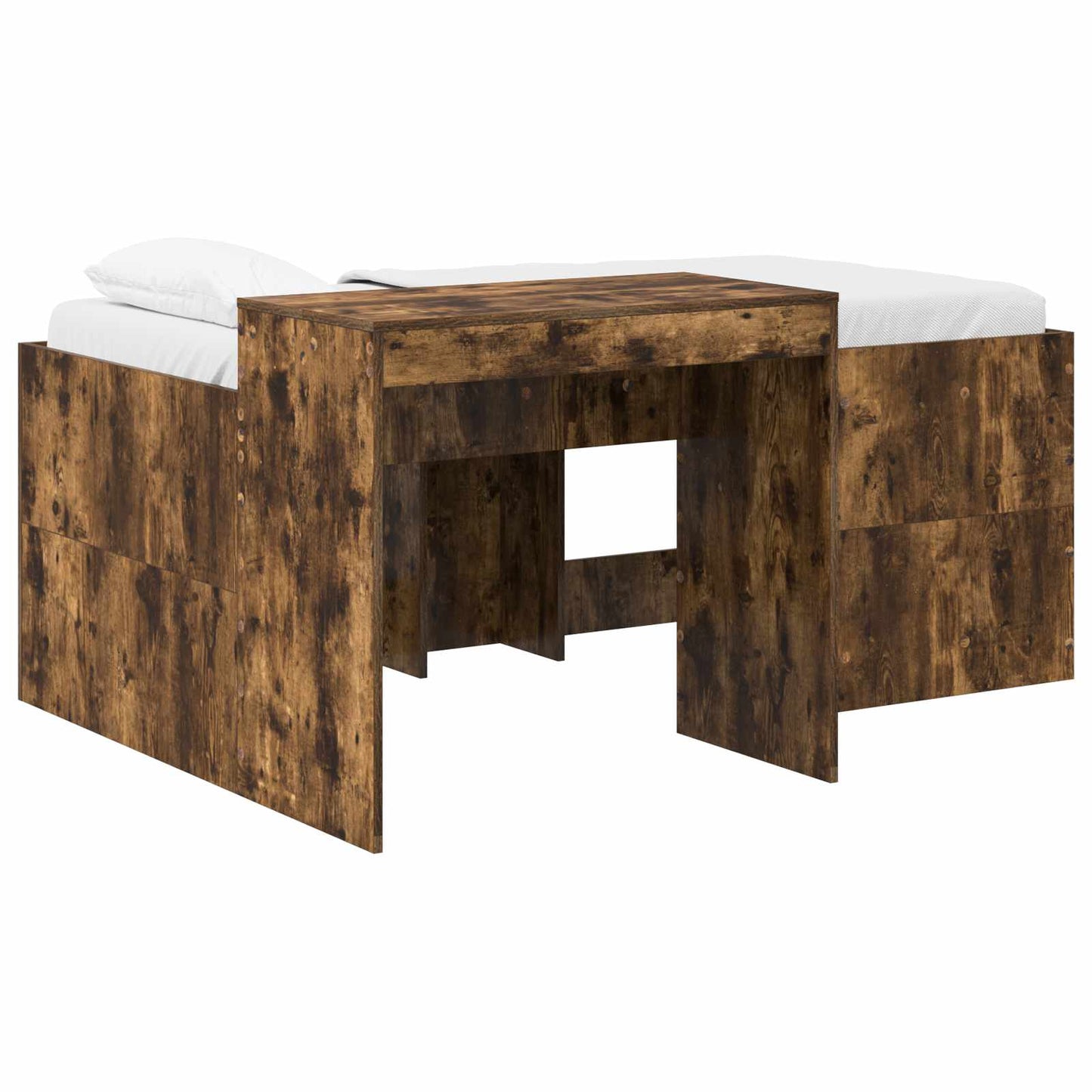 Kids'High Bed Frame with Desk Smoked Oak 80 x 160 cm